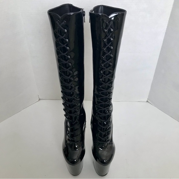 PLEASER Flamingo 8" Heel, 4" Platform Lace-Up Stretch Knee Boot, Side Zip Shoes - Picture 7 of 14